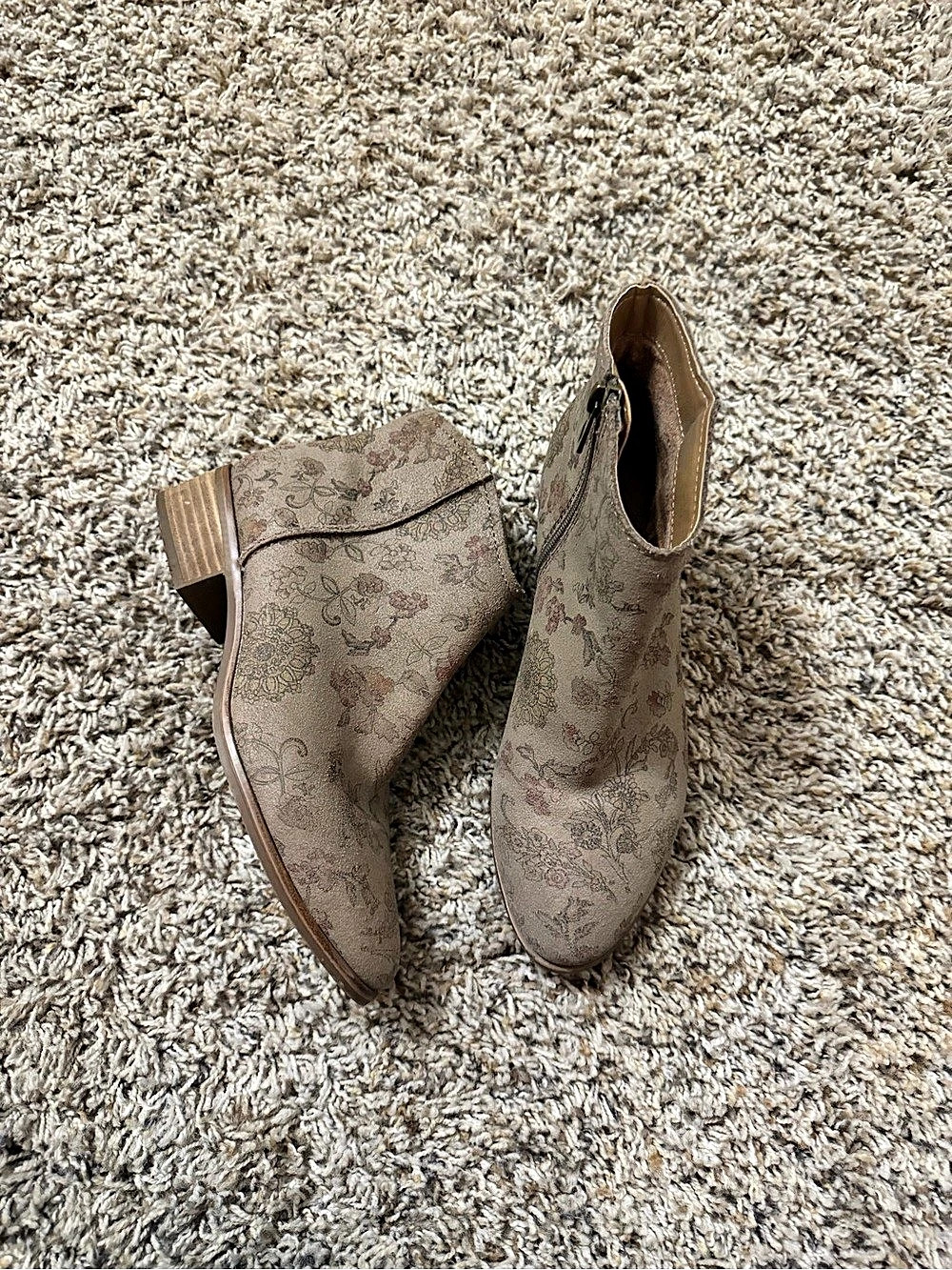 Floral Ankle Boots Brown & Beige US 9